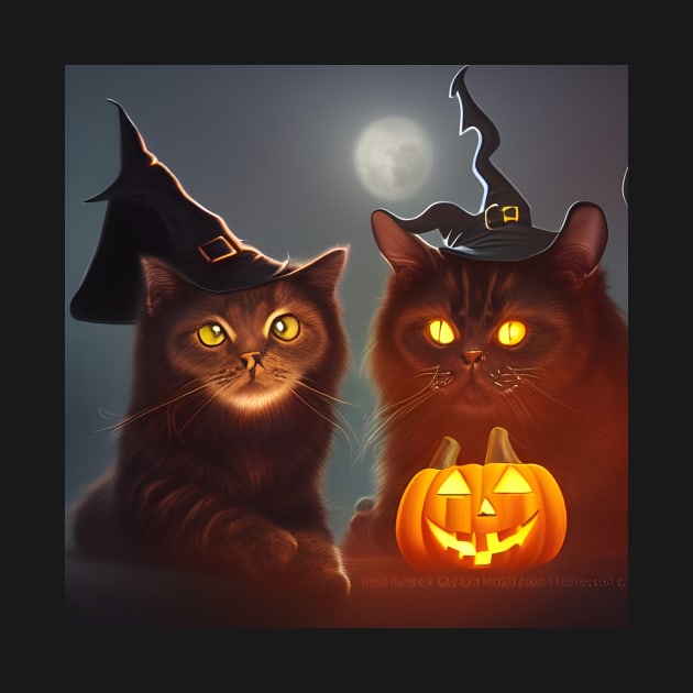Two Silly Cats with Halloween Witch Hats by SmartPufferFish