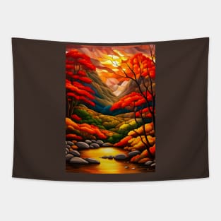 Stained Glass Autumn Mountain Scenery Tapestry