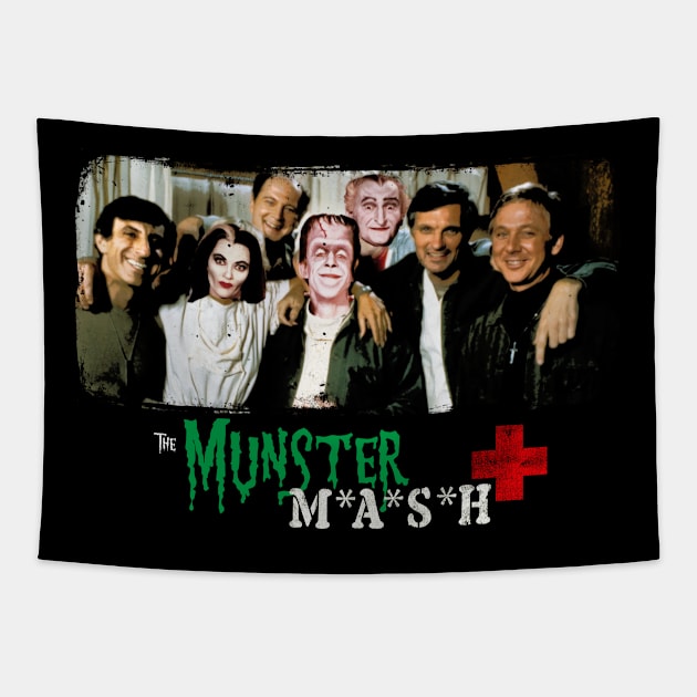 The Munster Mash - mashup of the Munsters and MASH - distressed Tapestry by hauntedjack