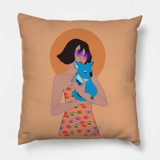 Fashionable girl with blue coala Pillow