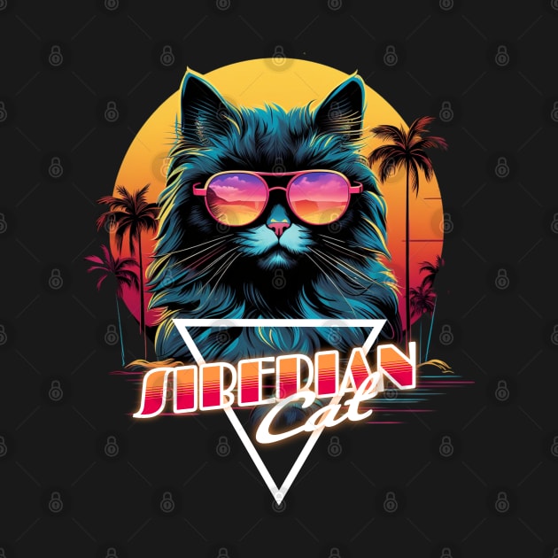 Retro Wave Siberian Cat Miami Shirt by Miami Neon Designs