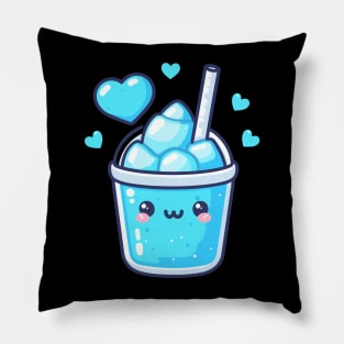 Cute Kawaii Blue Lagoon Cocktail Drink with Ice and Hearts | Cute Kawaii Design Pillow