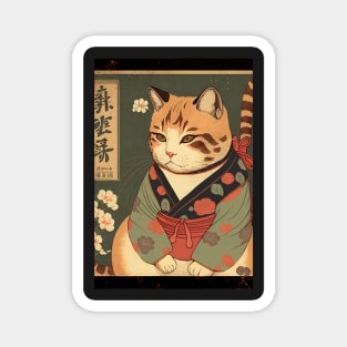 Brown cat with green robe - Japanese style Magnet