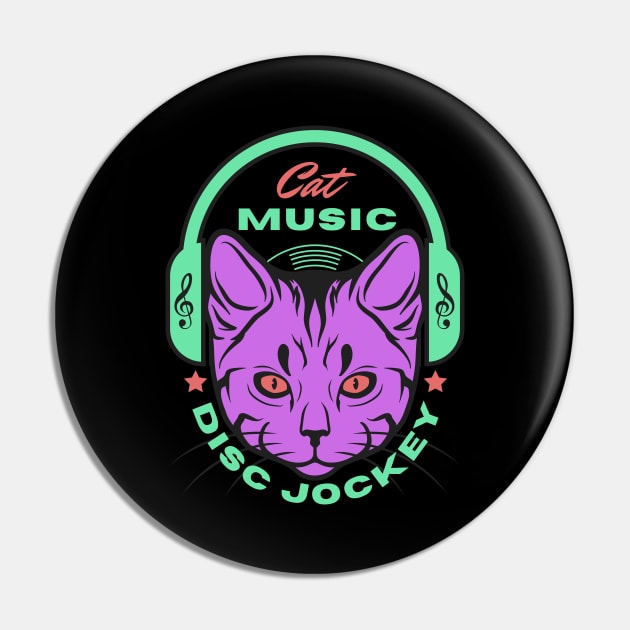 Cat Music Disc Jockey Pin by EdSan Designs