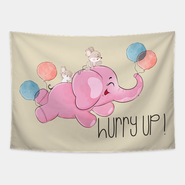 Baby Elephant Mouse Flying Tapestry by Mako Design 