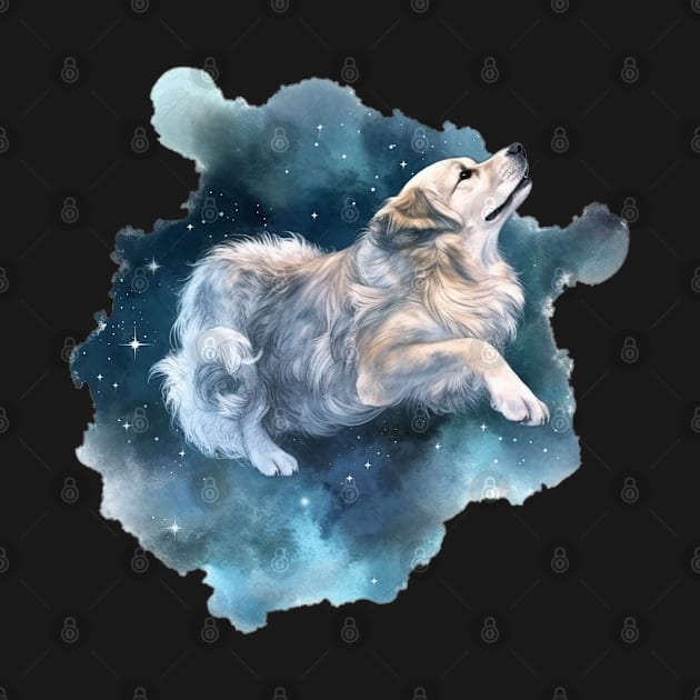 Celestial Space Dog Watercolor Art by doglovershirts