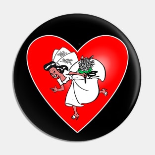 Woman in a wedding dress and red heart Pin