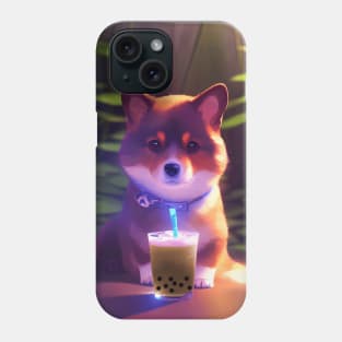 Cute corgi with boba bubble tea Phone Case