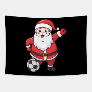 Kawaii Santa Playing Soccer Tapestry