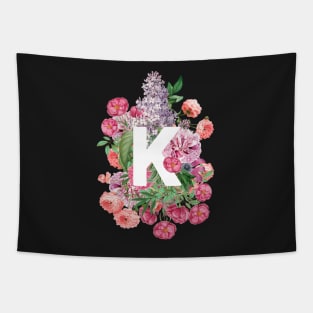 Romantic Letter K with Vintage Flowers Tapestry