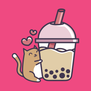 Bubble Tea - Cute Kawaii Cat Hugging Boba T-Shirt