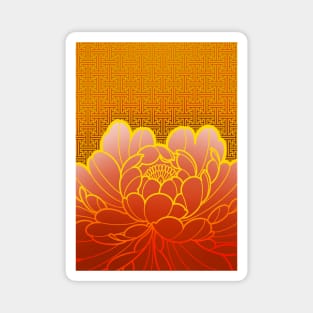 golden peony flower and sacred geometric pattern Magnet