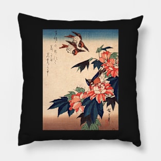 Swallows and Kingfisher with Rose Mallows Pillow