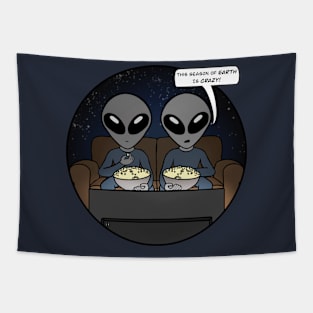 Gray Aliens Watching Earth on TV - Version 2 Tapestry