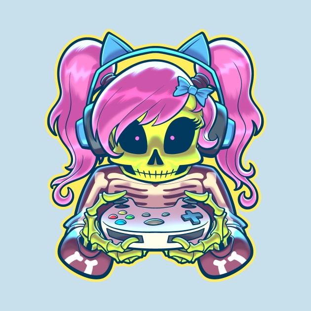 Skeleton Gamer Girl by tommartinart