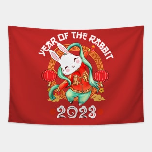 Dabbing Bunny Zodiac Chinese New Year of The Rabbit 2023 Tapestry