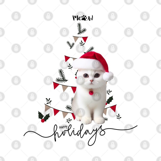 Cat Meaw in Santa hat with christmas tree happy holidays ,Brafdesign by Brafdesign