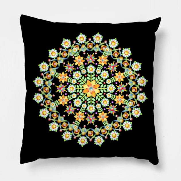 Fantasy Damask Folkloric Mandala Pillow by PatriciaSheaArt