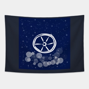 wheel, tires, traffic, transportation, road, travel, automotive, technology, light, universe, cosmos, galaxy, shine, concept Tapestry