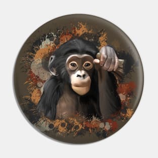 Baby Chimpanzee Abstract Paint Splatter Design in Warm Earth Tones Pin