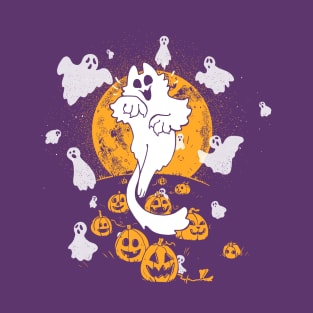 Ghost Cat in the Pumpkin Patch T-Shirt