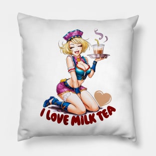 I love milk tea, bubble, boba, tapioca, kawaii anime tee Pillow