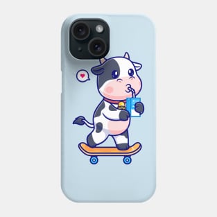 Cute Cow Drinking Milk On Skateboard Cartoon Phone Case