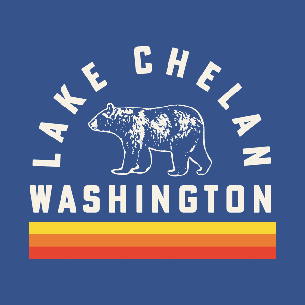 Lake Chelan Washington Souvenir Bear Retro Vintage Stripes by PodDesignShop