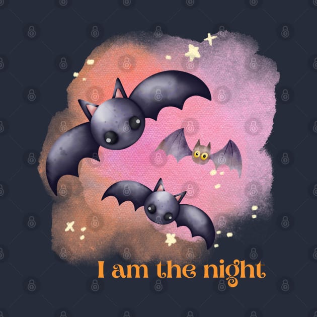 I am the night cute watercolor pastel goth bat pun by Witchy Ways