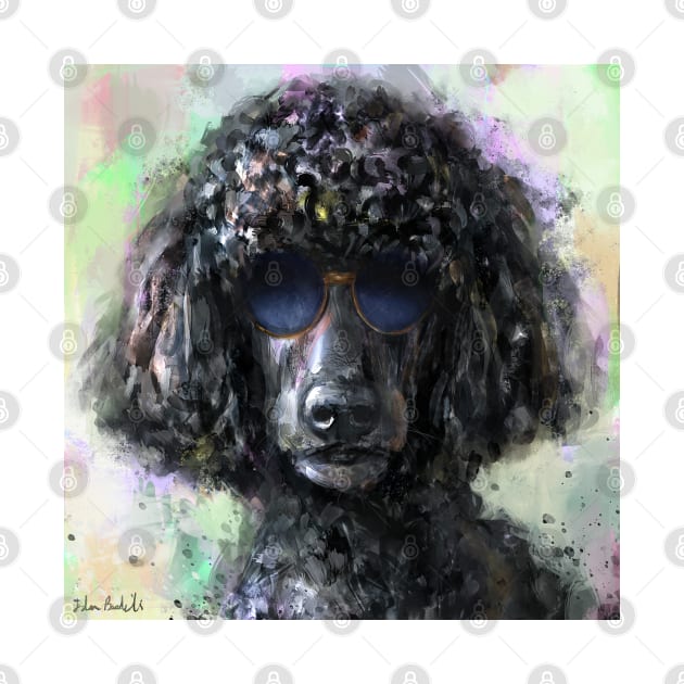 An Expressive Painting of a Cool Looking Black Poodle with Sunglasses by ibadishi