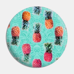 From Pineapple to Pink - tropical doodle pattern on mint Pin