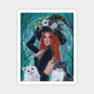 Cassandra Halloween witch with cats by Renee L. Lavoie Magnet