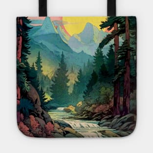 Mountains Trees River Waterfall Woodsy Nature Scene Outdoors Tote