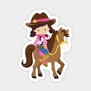 Cowgirl, Sheriff, Horse, Western, Brown Hair Magnet