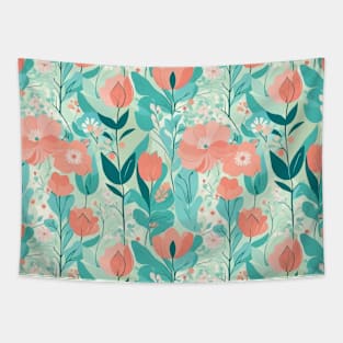 Pastel teal and pink summer floral pattern Tapestry