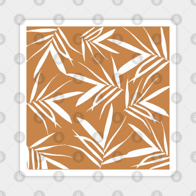 Leaves pattern, leaves, leaf, nature, pattern, digital, illustration, botanical, autumn, fall, xmas, summer, painting, tropical, plant, graphicdesign, classic, minimal, decor, orange, Magnet by PrintedDreams