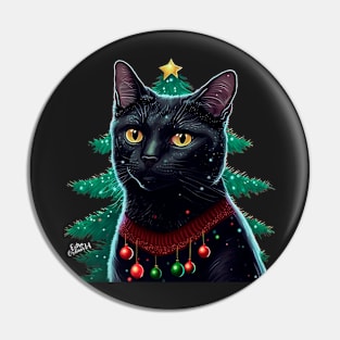 Meowy Christmas Black Cat Pin