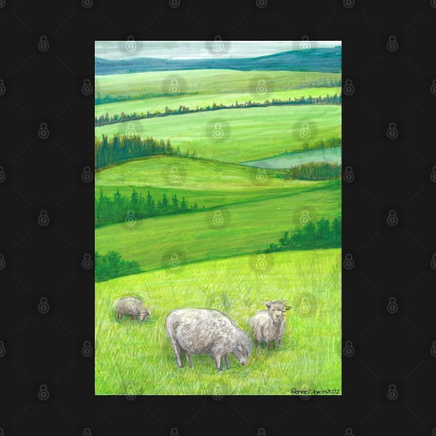 Farmland Field of Sheep by ReneeDixonArt