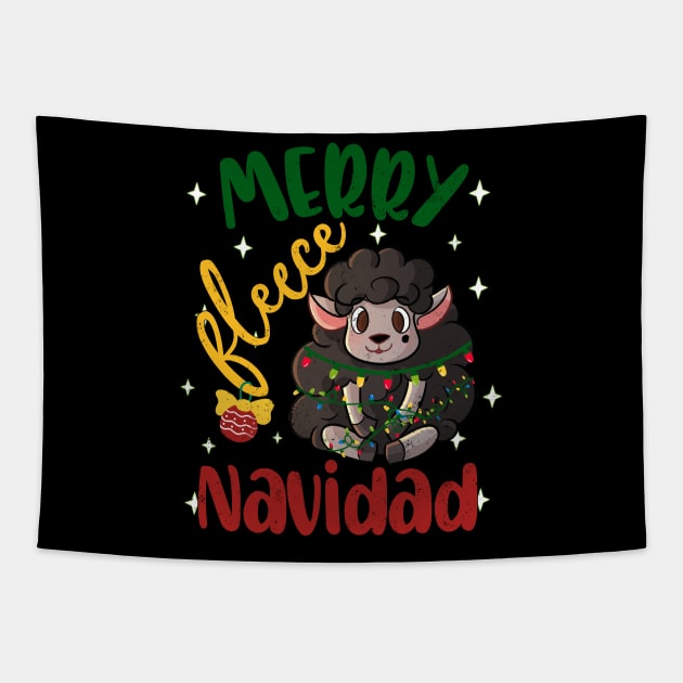 Merry Fleece  Navidad Christmas Humor Joke Sheep Pun Tapestry by alcoshirts