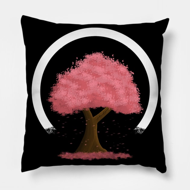 Simple Cherry Blossom Tree With Falling Leaves Pillow by DotNeko