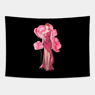 Red Dress Flower Girl Tapestry