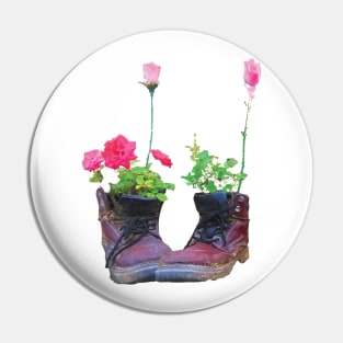 Old shoes with flowers Pin