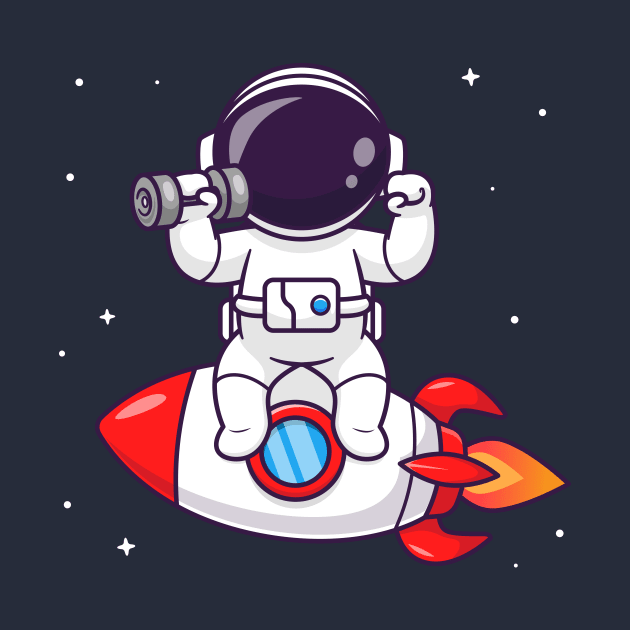 Cute Astronaut Lifting Dumbbell On Rocket Cartoon by Catalyst Labs