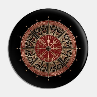 Vegvisir - Viking Compass - Black and red Leather and gold Pin