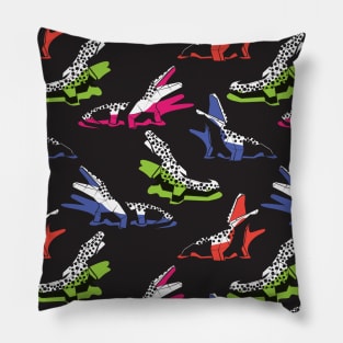 Neon geo crocodiles // pattern // black background black and white geometric animals green fuchsia pink blue and orange shadows Pillow