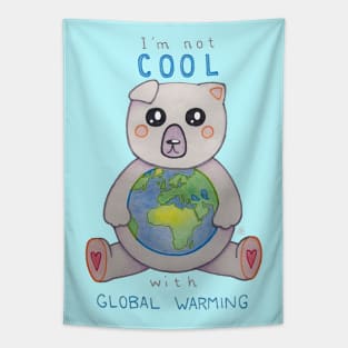 I'm Not Cool with Global Warming - Polar Bear Holding the Earth Tapestry