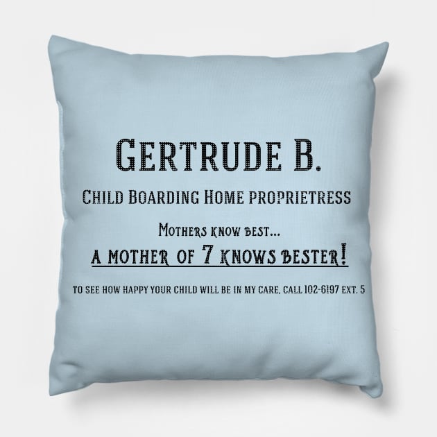 Gertrude's Business Card (BW) Pillow by StarkCade