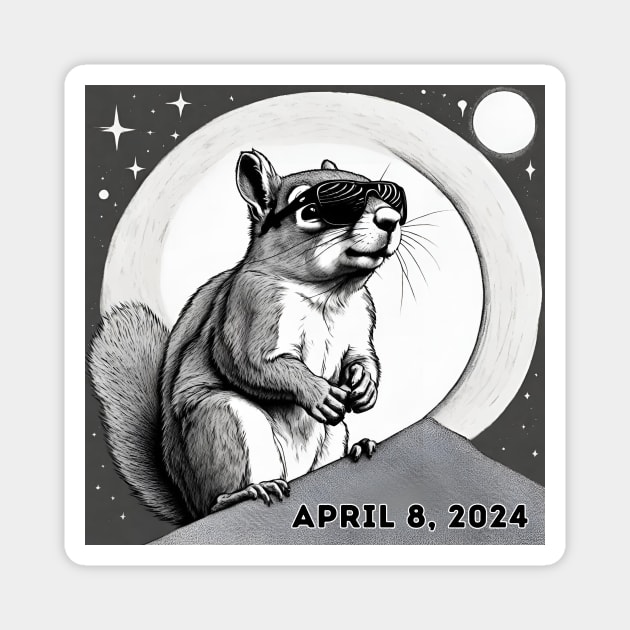 2024 Total Solar Sun Eclipse Watching Squirrel April 8 Magnet by Little Duck Designs