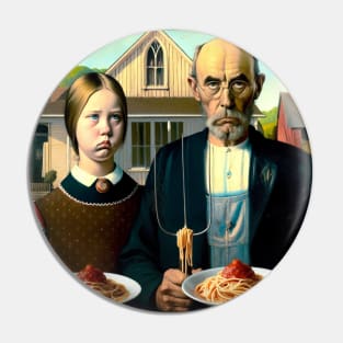 Pasta Lovers Unite: American Gothic Parody for National Spaghetti Day Pin