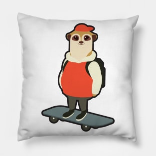 Meerkat as Skater with Skateboard Pillow